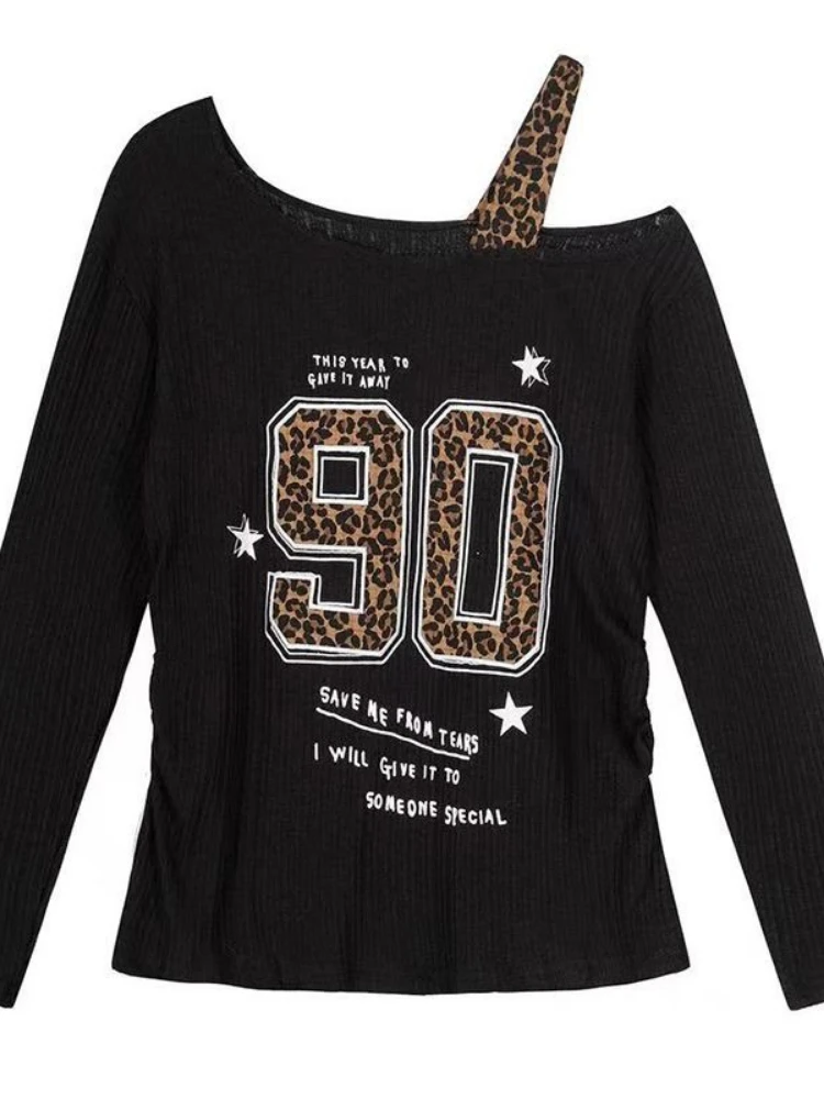 Embroidery Shirt - Женская футболка Y2K с леопардовым принтом