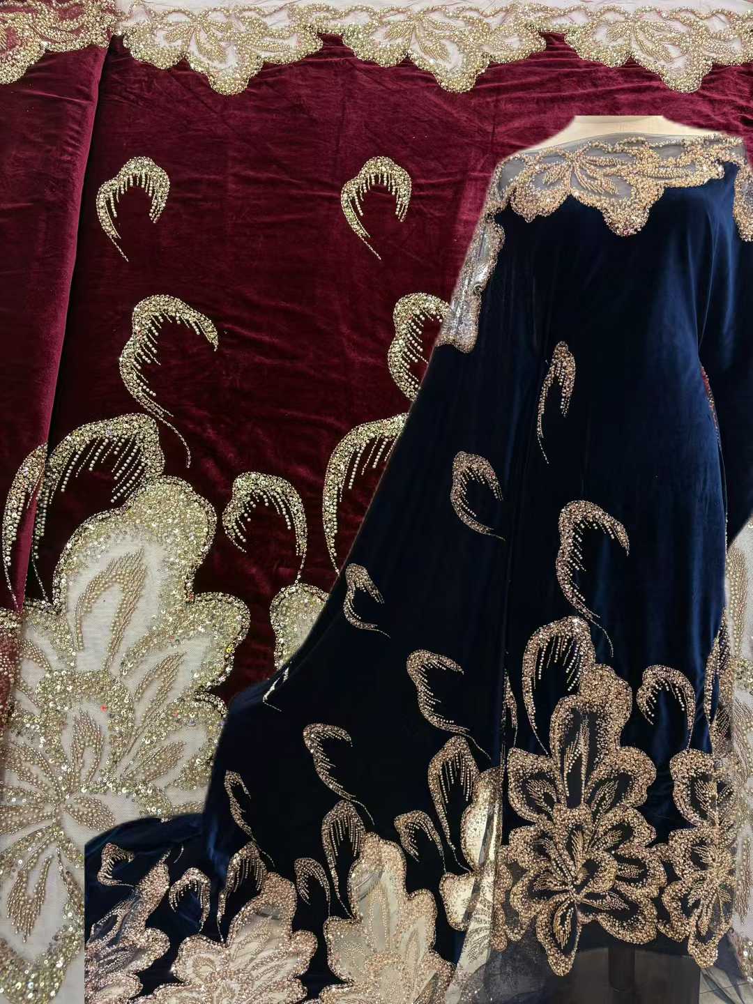 Африканская бархатная тяжелая  – обзор и цена Velvet Fabric Embroidery