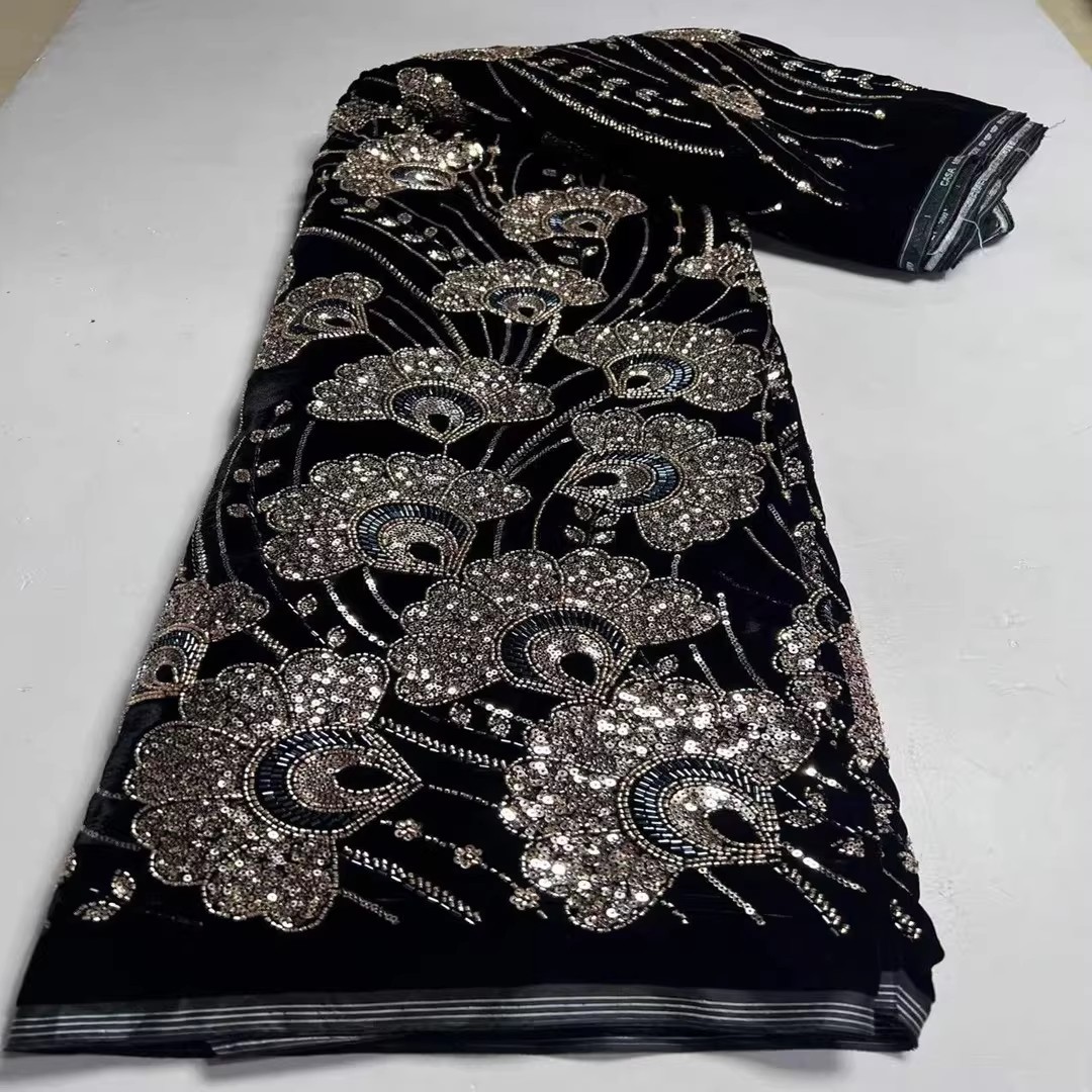 5-ярдовая новая бархатная ткан – обзор и цена Velvet Fabric Embroidery